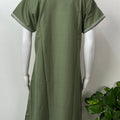 Olive Green Delicate Embroidery Spun Fabric Nighty