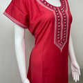 Red Graceful Spun Fabric Nightgown with Embroidery