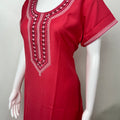 Red Graceful Spun Fabric Nightgown with Embroidery