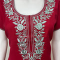 Crimson Premium Spun Fabric Embroidered Nightgown