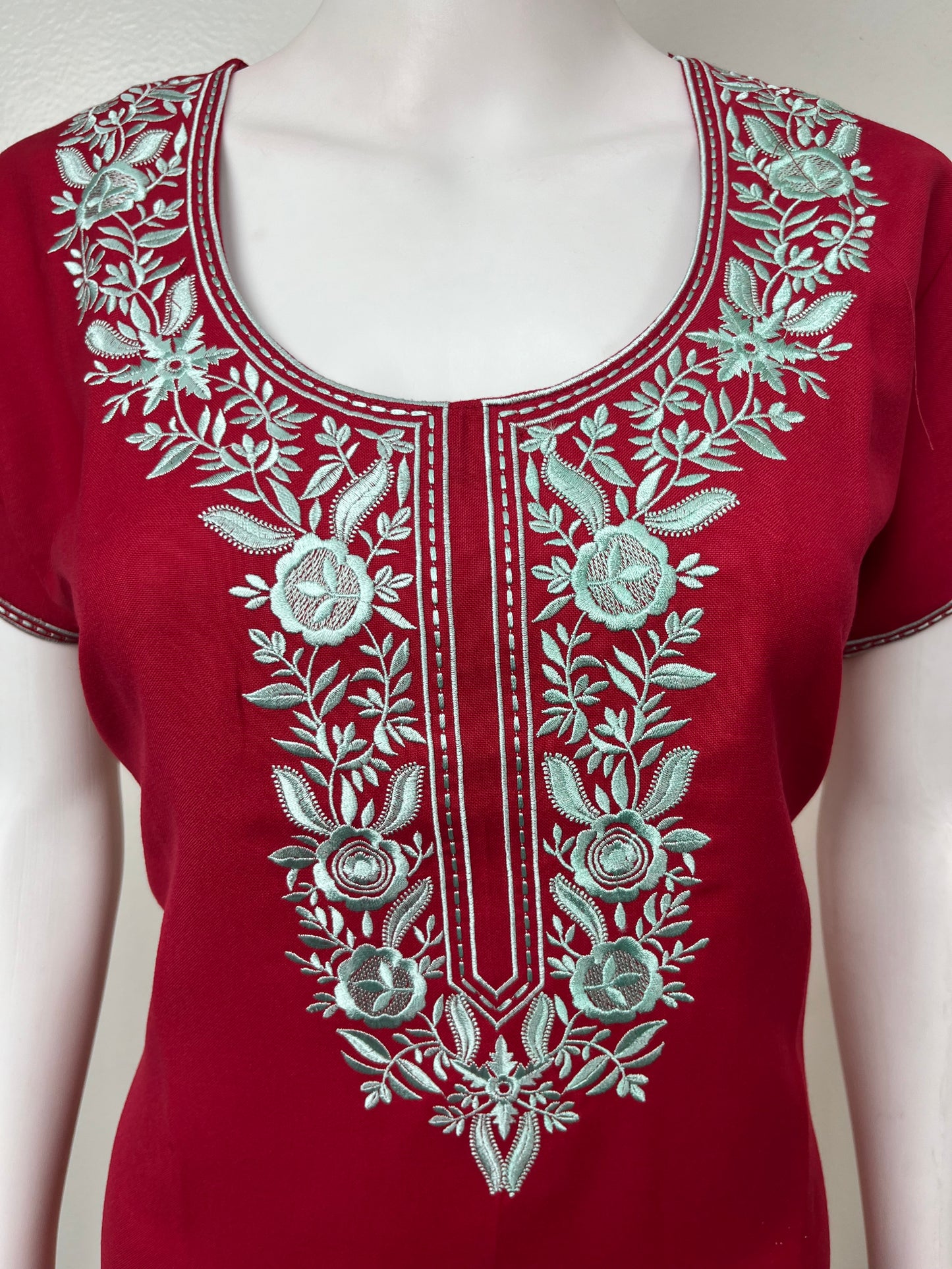 Crimson Premium Spun Fabric Embroidered Nightgown