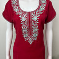 Crimson Premium Spun Fabric Embroidered Nightgown
