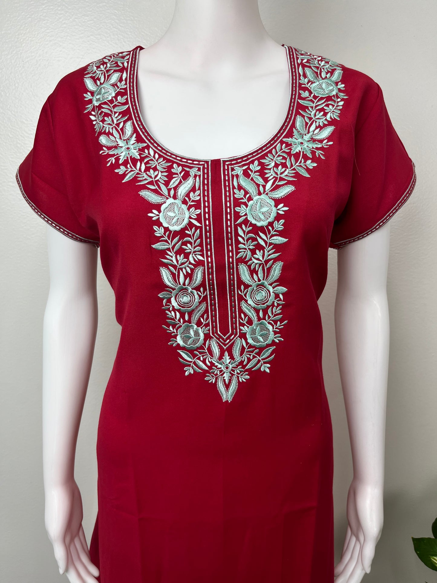 Crimson Premium Spun Fabric Embroidered Nightgown