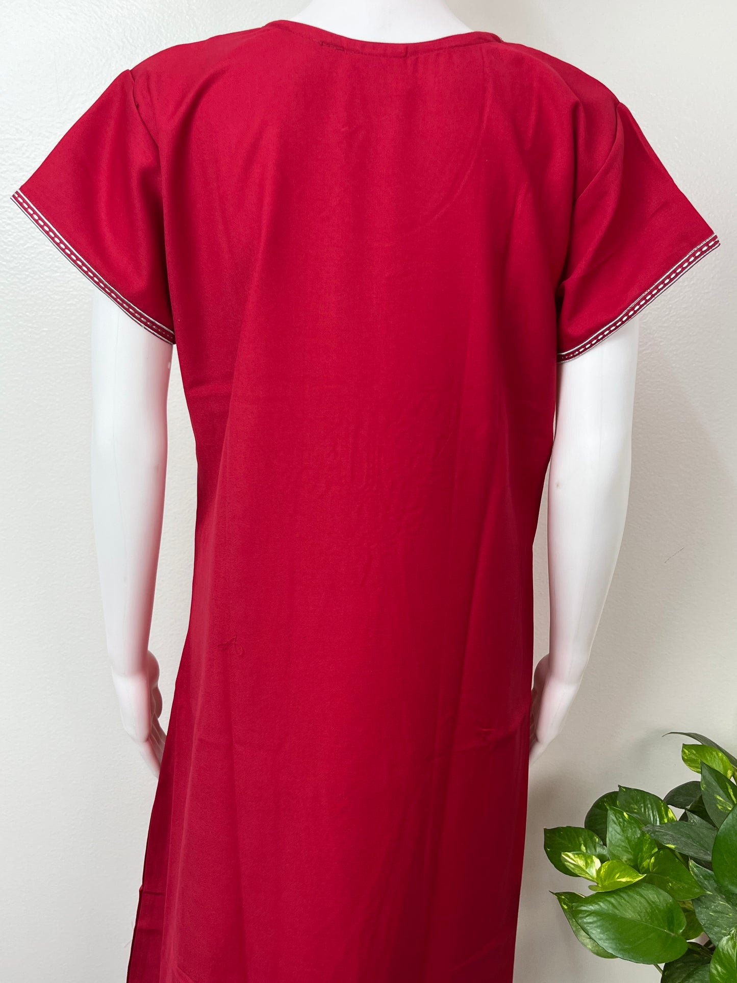 Crimson Premium Spun Fabric Embroidered Nightgown