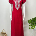 Crimson Premium Spun Fabric Embroidered Nightgown