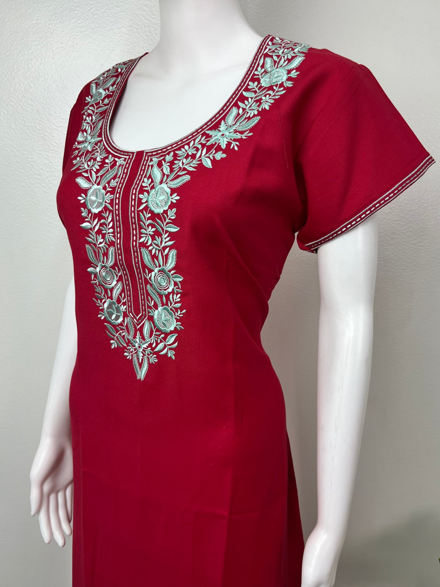 Crimson Premium Spun Fabric Embroidered Nightgown