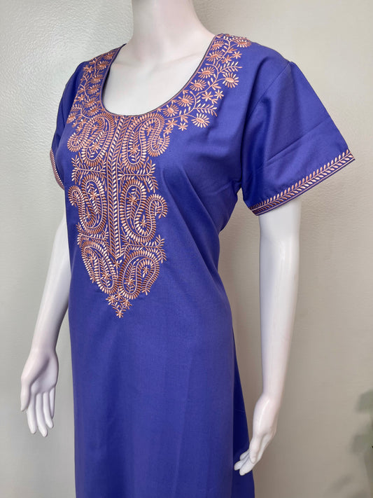 Purple Classic Embroidered Spun Nightgown