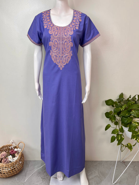 Purple Classic Embroidered Spun Nightgown