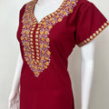 Maroon Graceful Spun Nighty with Embroidery