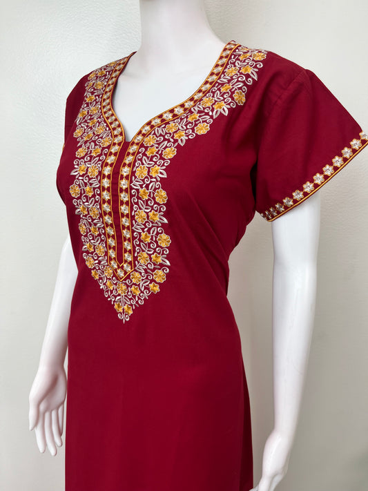 Maroon Graceful Spun Nighty with Embroidery