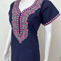 Navy Blue Delicate Embroidery Spun Nightgown