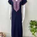 Navy Blue Delicate Embroidery Spun Nightgown