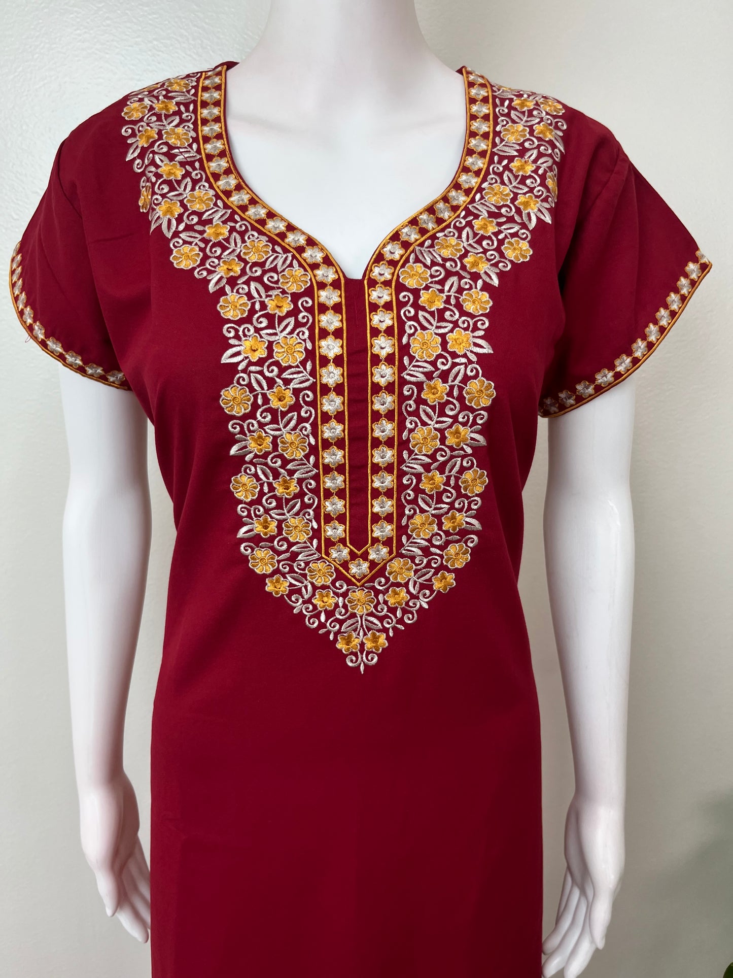 Maroon Graceful Spun Nighty with Embroidery
