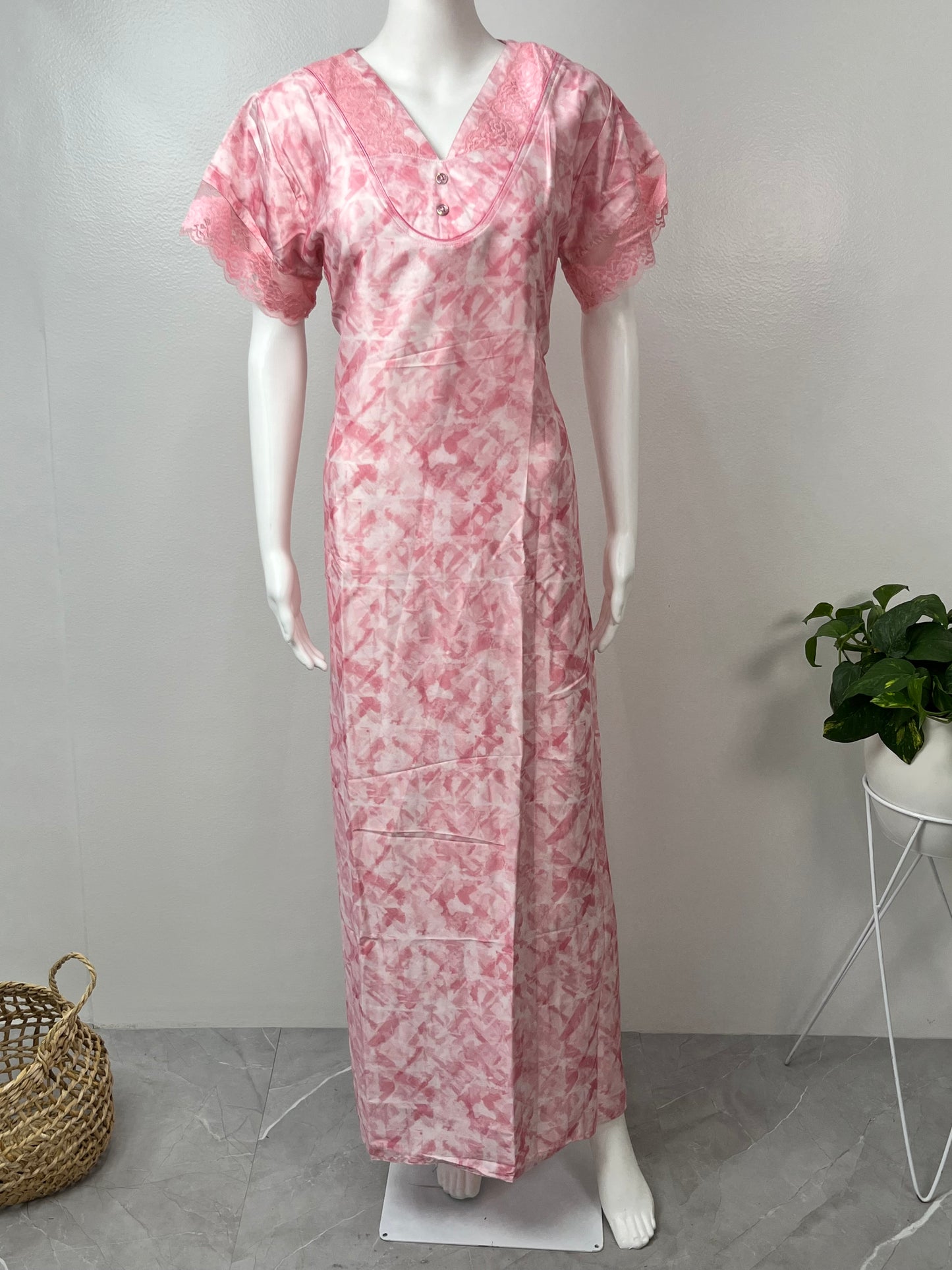 Pink Satin Fabric Nighty Silky Texture