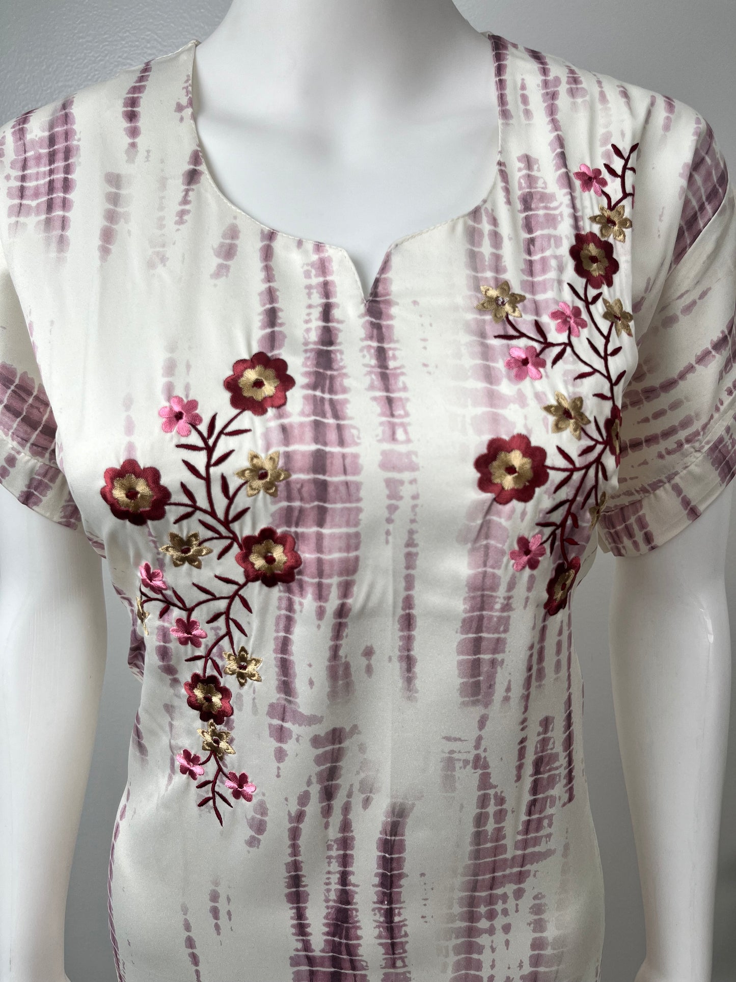 White Satin Fabric Nighty Silky Texture with Embroidery