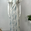 Blue Printed Satin Nightgown for Women