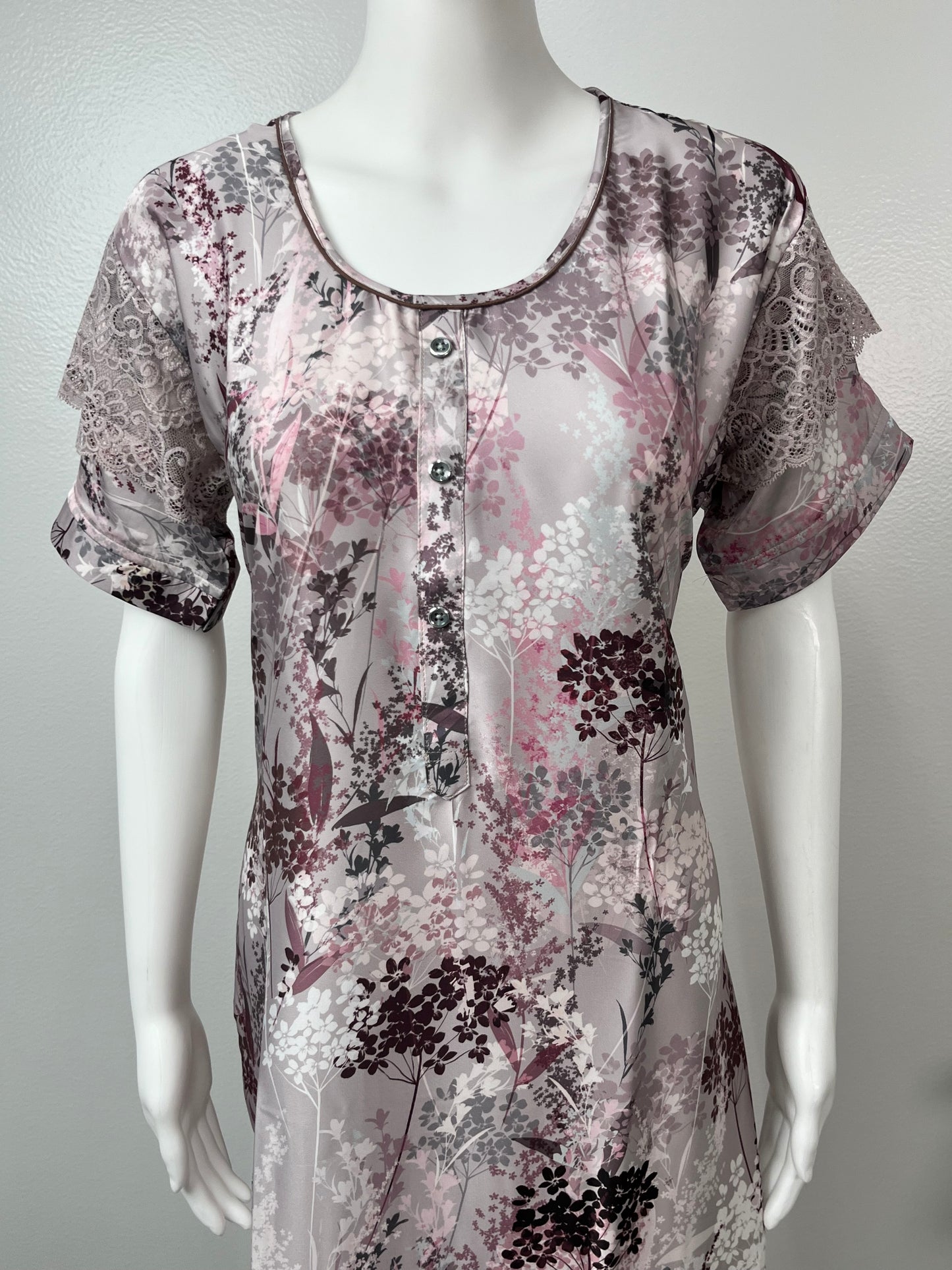 Satin Pink-Grey Nighty for Women