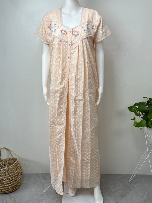 2-Piece Pure Cotton Embroidered Nightgown Set