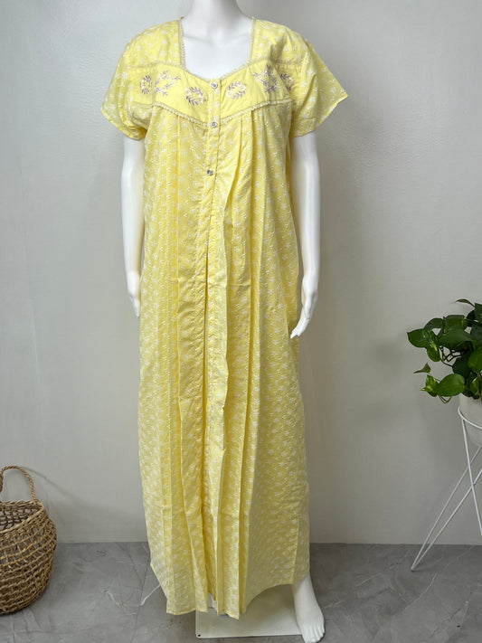 2-Piece Lemon Yellow Cotton Nightgown Set