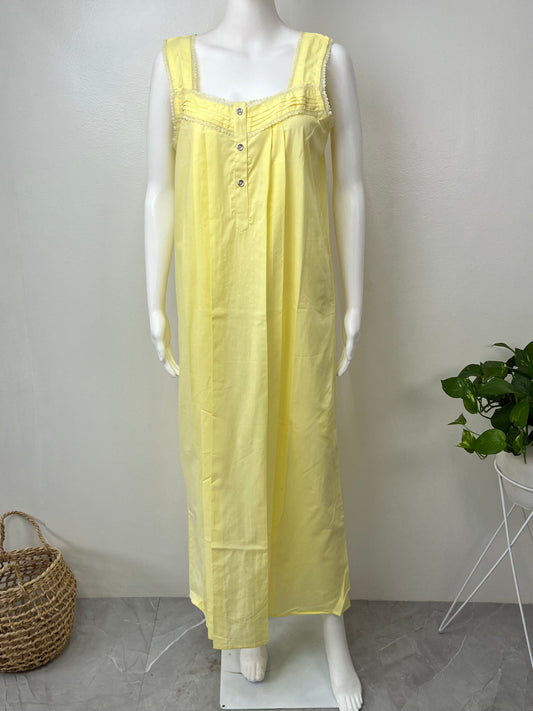 2-Piece Lemon Yellow Cotton Nightgown Set