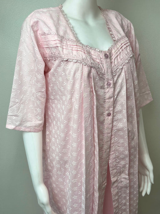 2-Piece Baby Pink 100% Cotton Nightgown Set