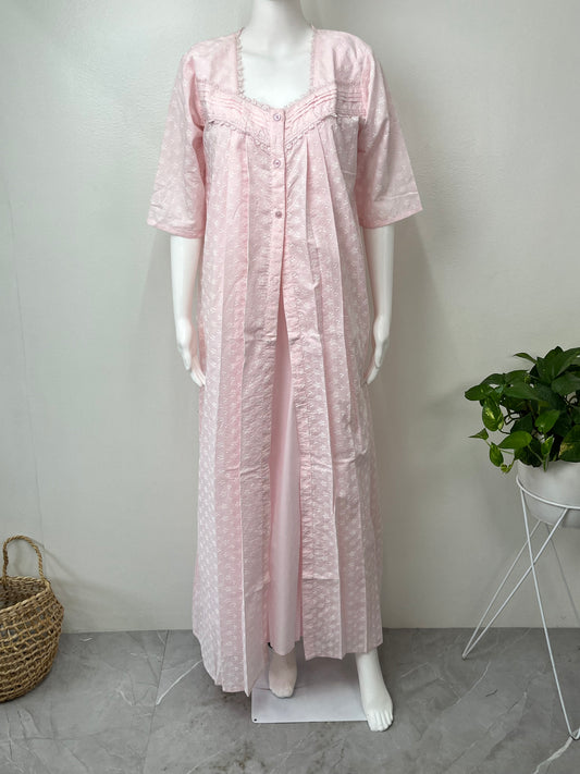 2-Piece Baby Pink 100% Cotton Nightgown Set