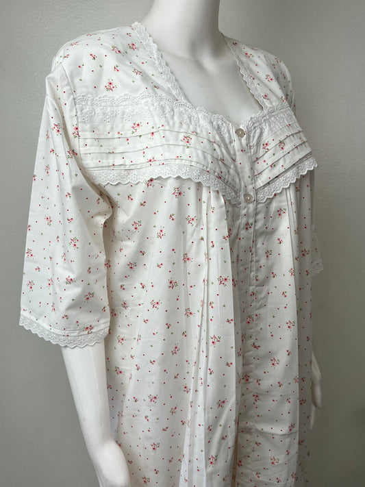 White Floral Printed 2-Piece Pure Cotton Nightgown Set