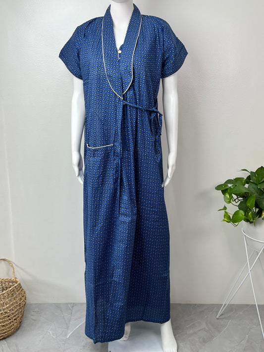 2-Piece Navy Blue Cotton Nightgown Set